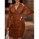 thumbnail image 2 of Vestido elegante para mujer, vestido ajustado a la cadera, vestido de color puro con cuello halter, vestido de manga larga para mujer diseñado para el futuro, 2 of 9
