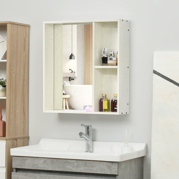 kleankin 24.75" x 25.5" Medicine Cabinet with Mirror, Storage Shelf, Wall Mounted Bathroom Cabinet, White