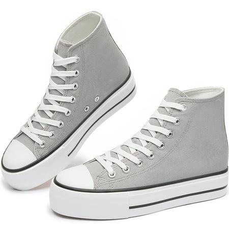 

Obtaom Women’s Platform High Top Canvas Shoes Comfy Platform Hi Top Canvas Fashion Sneakers For women Cute Mid Calf Canvas Thick Sole Walking Shoes(Grey US6)