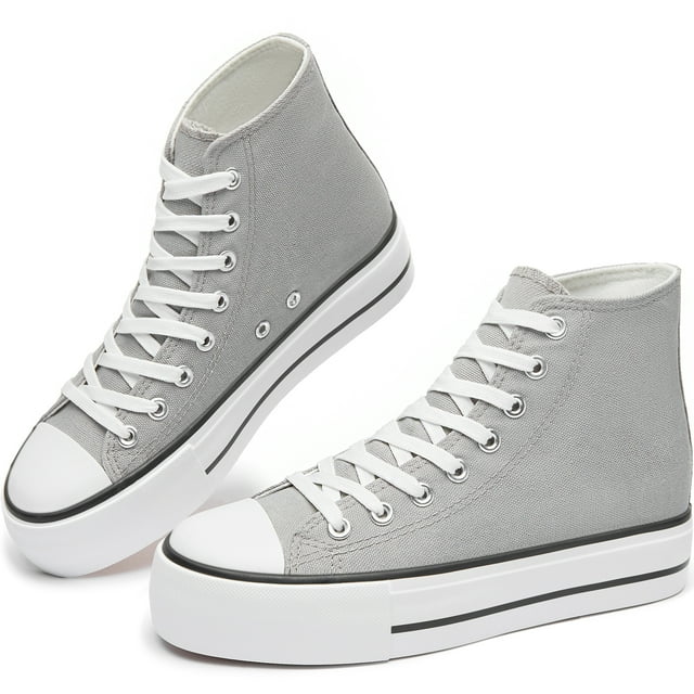 Zapatos de lona con plataforma alta para mujer, cómodas zapatillas de lona con plataforma alta a la moda para mujer, lindas zapatillas de lona de media pantorrilla.