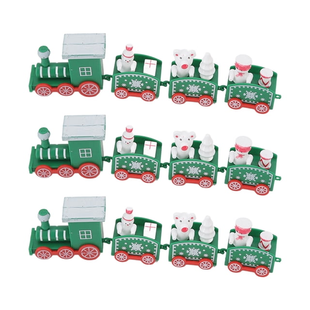 3 Sets Small Train Christmas Decorations Exquisite Mini Train Decor Set Christmas Decoration Props Green