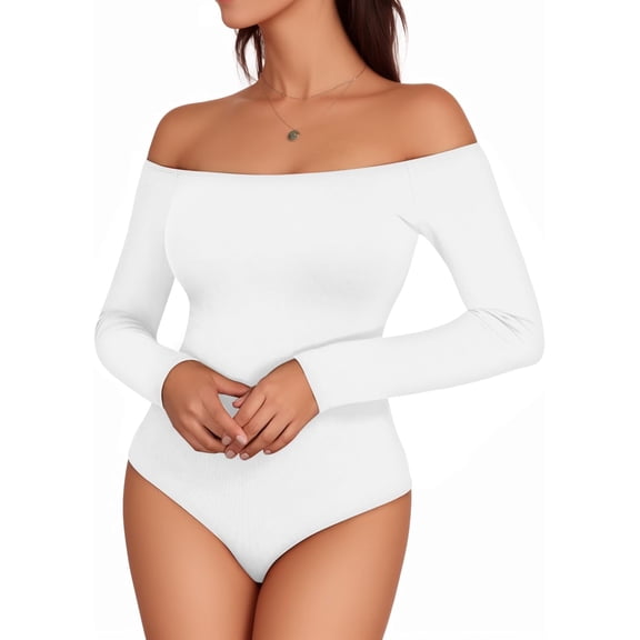 SMZ Off The Shoulder Long Sleeve Short Sleeve Bodysuit for Women Black/White Off The Shoulder Bodysuit