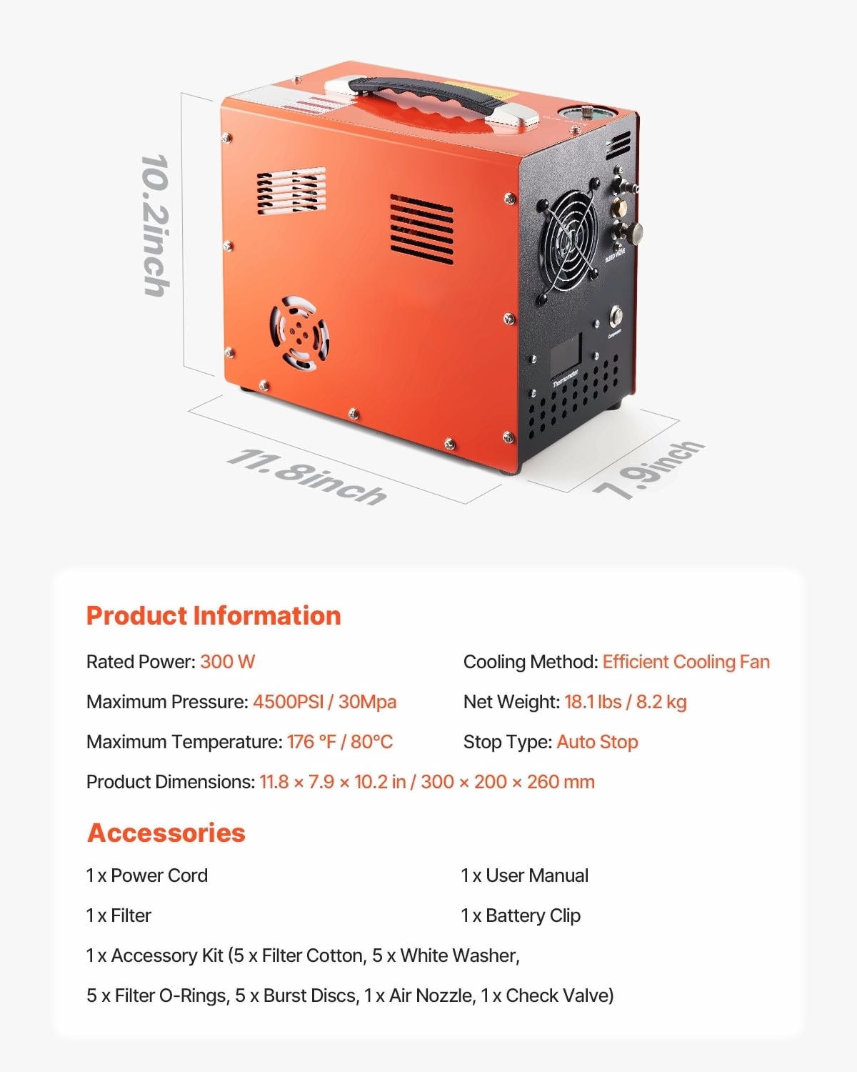 PCP Air Compressor 4500PSI, Auto-Stop Airgun Compressor with Built-in Converter, 12V/120V, Rapid Inflate for Paintball, PCP Air Rifles, Scuba