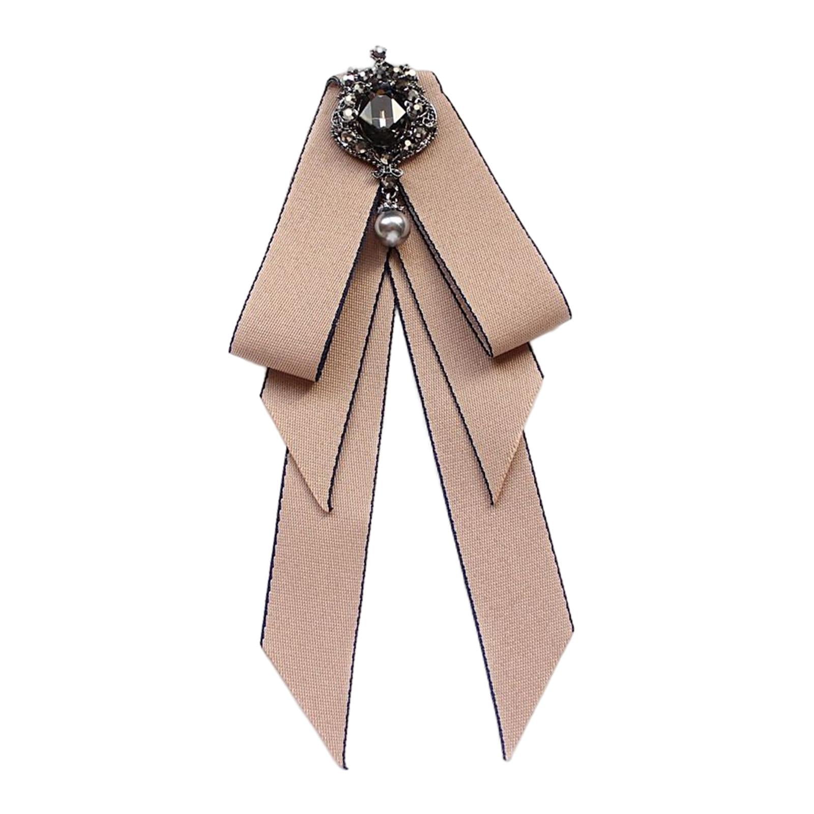 Bow Tie for Women Brooch Pin Rhinestone Girls Elegant Ribbon Fashion Collar  Jewelry Bowknot Necktie Bowties for Gift Suit Graduation Khaki 