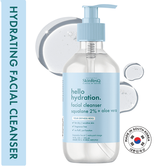 Skin ResQ by Petal Fresh Hello Hydration Facial Cleanser with Squalane 2% + Aloe Vera, Moisturizing Face Wash for Dry & Sensitive Skin, Fragrance Free, 10 fl oz