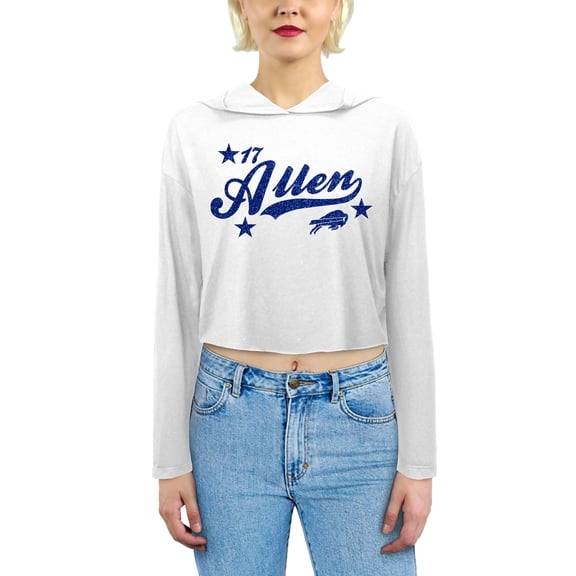 Women's Majestic Threads Josh Allen White Buffalo Bills Glitter Wordmark Hoodie