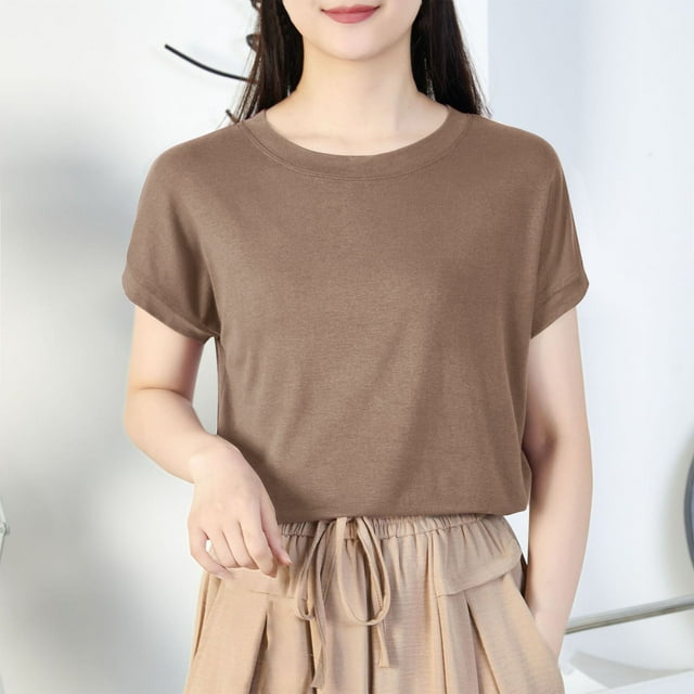 LOVZFMLL Hauts d'Été pour Femmes Décontracté Oversize Couleur Unie Col Rond à Capuche Manches Courtes T-shirt Débardeur