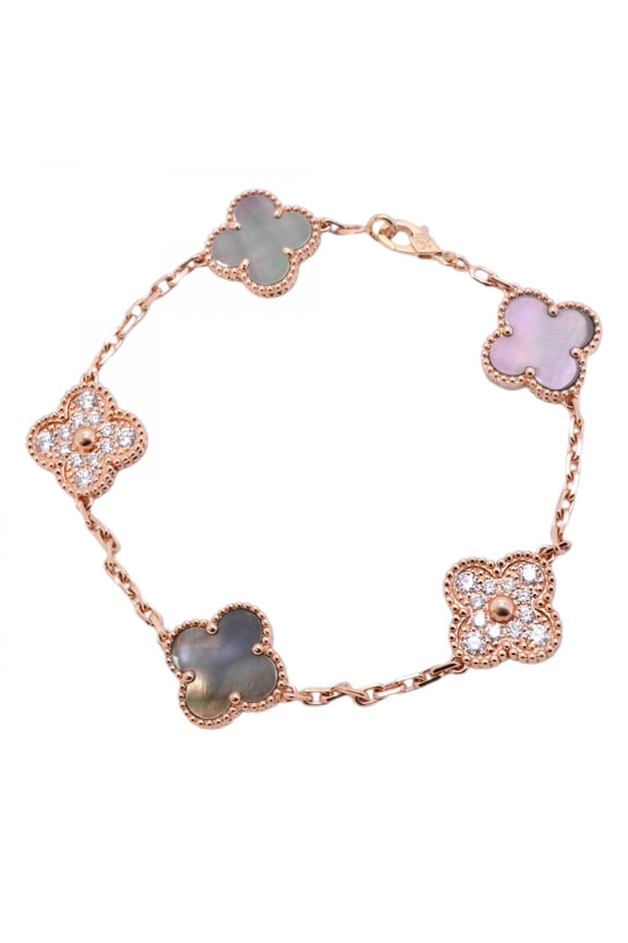 Pre-Owned Van Cleef & Arpels Alhambra Bracelet in 18KPG Pink Gold with Diamonds and Gray Shell...