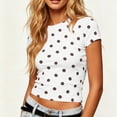 thumbnail image 3 of SAWOBUUN Women Cute Polka Dot T Shirt Short Sleeve Slim Stretch Crew Neck Trendy Summer Top, 3 of 7
