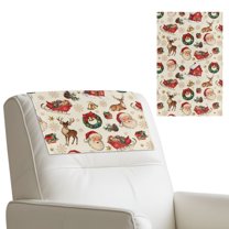 COEQINE Recliner Headrest Protector PU Leather Scratch Resistant Chair Headrest Cover Furniture Protector with Hook and Loop Fasteners, 17x27 Inch, Vintage Christmas Santa Claus Beige, Set of 2