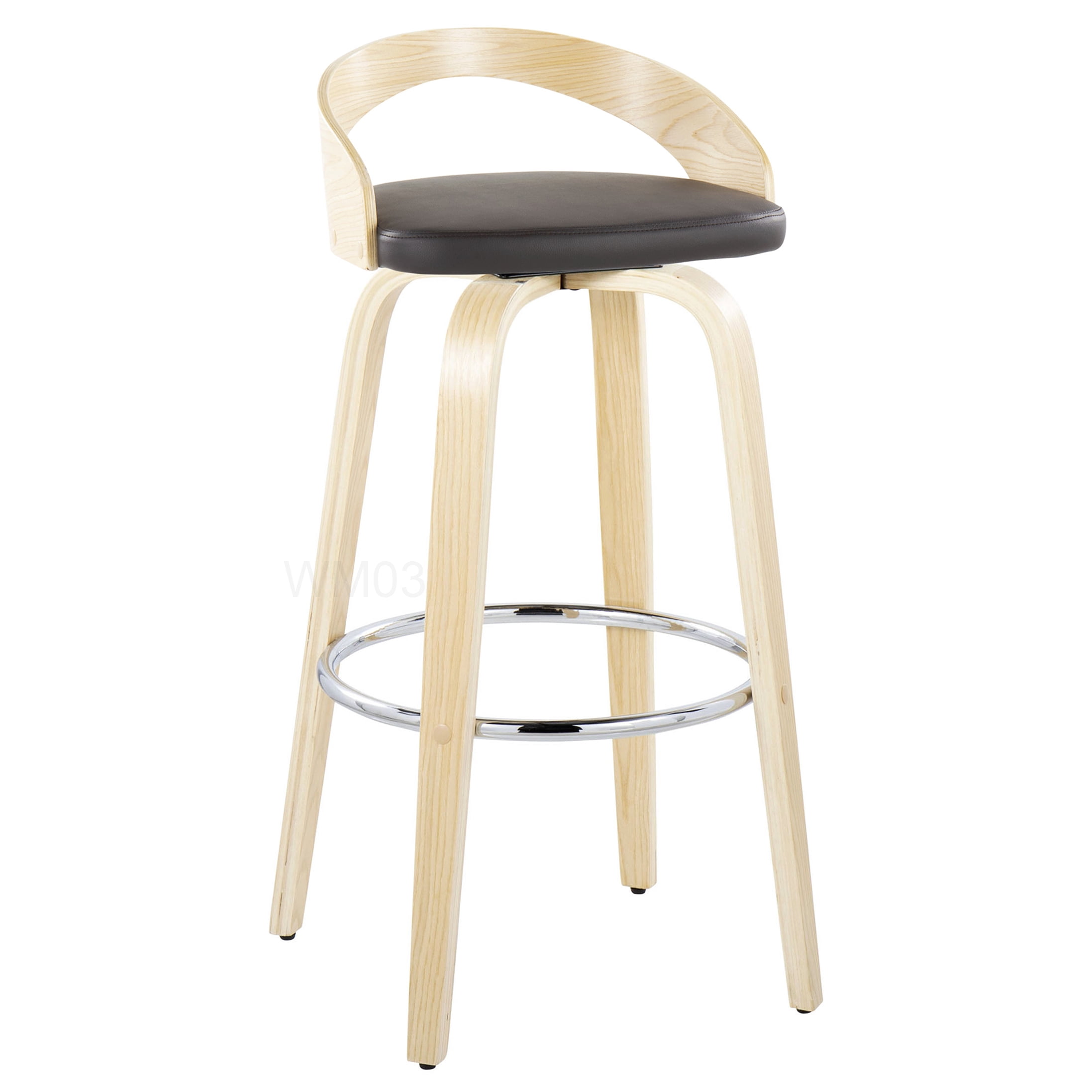 Modern Swivel Bar Stools Set of 2 with faux Leather Seat and Wood Legs, 30 Inch Height