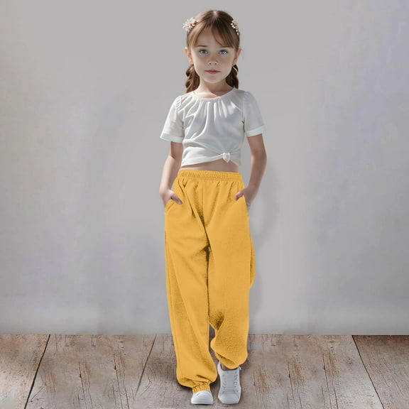 Sweatpant for Girls Baggy High Waist Elastic Jogger with Pockets Girls Solid Pants Athletic Pants for Girls Pants Girlss 7-8 Years