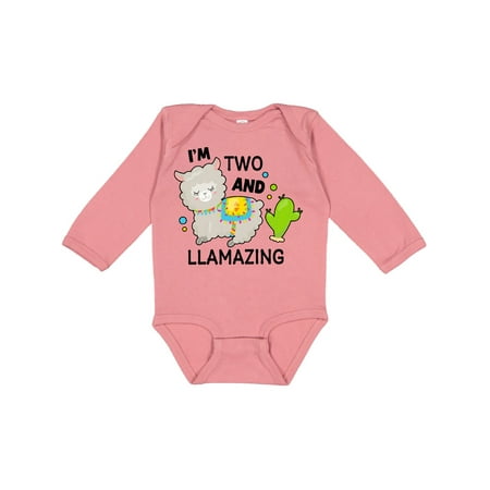 

Inktastic Im Two and Llamazing with Llama and Cactus Gift Baby Boy or Baby Girl Long Sleeve Bodysuit