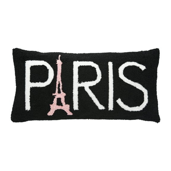 Eiffel Tower "PARIS" Hooked Accent Pillow, 12" x 24"