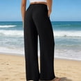 thumbnail image 3 of Women's High Waist Boho Linen Palazzo Pants Lightweight Wide Leg Summer Work Pants Black L, 3 of 4