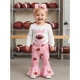 thumbnail image 4 of RUINIXCW Baby Girl Cute Football Fan Outfit Set White Bodysuit with Ball  Pink Ruffle Flare Pants + Headband, 4 of 8