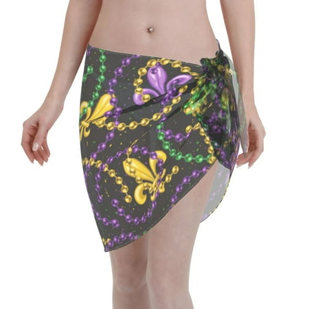 Disketp Mardi Gras6 Women Swimsuit Cover Up Short Chiffon Summer Beach Sarong Bikini Wrap Skirt Bathing Suit