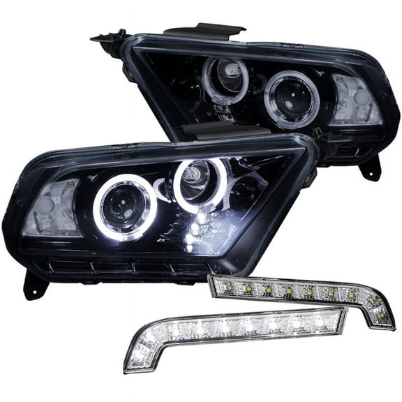 Spec-D Tuning Halo Glossy Black Projector Headlights   SMD LED Bumper Lamps Compatible with 2010-2014 Ford Mustang Gt Left   Right Pair Headlamps Assembly