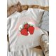 thumbnail image 1 of 1pc Girls' Strawberry Print Crop Top T-Shirt - "Just a Girl Who Wants to Love You" Design, Pink & Gray, Stretchy Polyester Blend, Casual Summer Tee, Machine Washable, Casual Youngsters Wear | Strawbe, 1 of 7