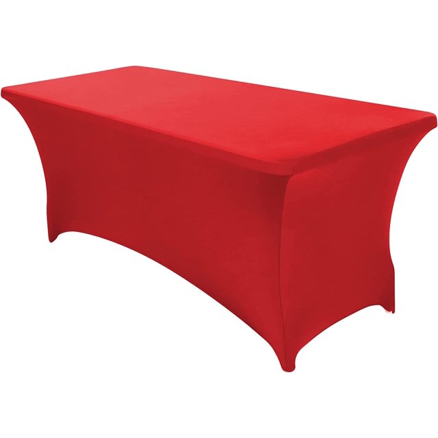 GHSDFBB 1 Pack 8 Ft Red Table Cover Fitted Rectangular Tablecloth Stretchable Fabric Lycra Table Cloth 8 ft Wrinkle-Free for Party Tradeshows Banquet Weddings Cocktail