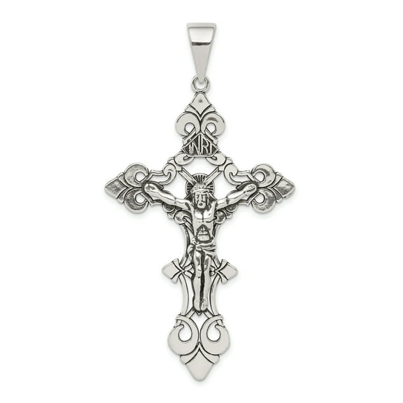Sterling Silver Antiqued Large INRI Crucifix Pendant QQC8338