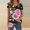 #022-Hot Pink, variant on Warop Women's Ruffle Blouse, Loose Fit with Random Print, Short Sleeve Round Neck Button Front for Casual and Daily Wear