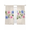 thumbnail image 2 of Sheer Curtain Panels Watercolor Watercolor Rod Pocket Voile Window Curtains Blue Pink Flower Window Treatments Ligh Filtering Privacy Curtain Drapes for Bedroom Living Room 2 Panel Set 63 Inch, 2 of 9