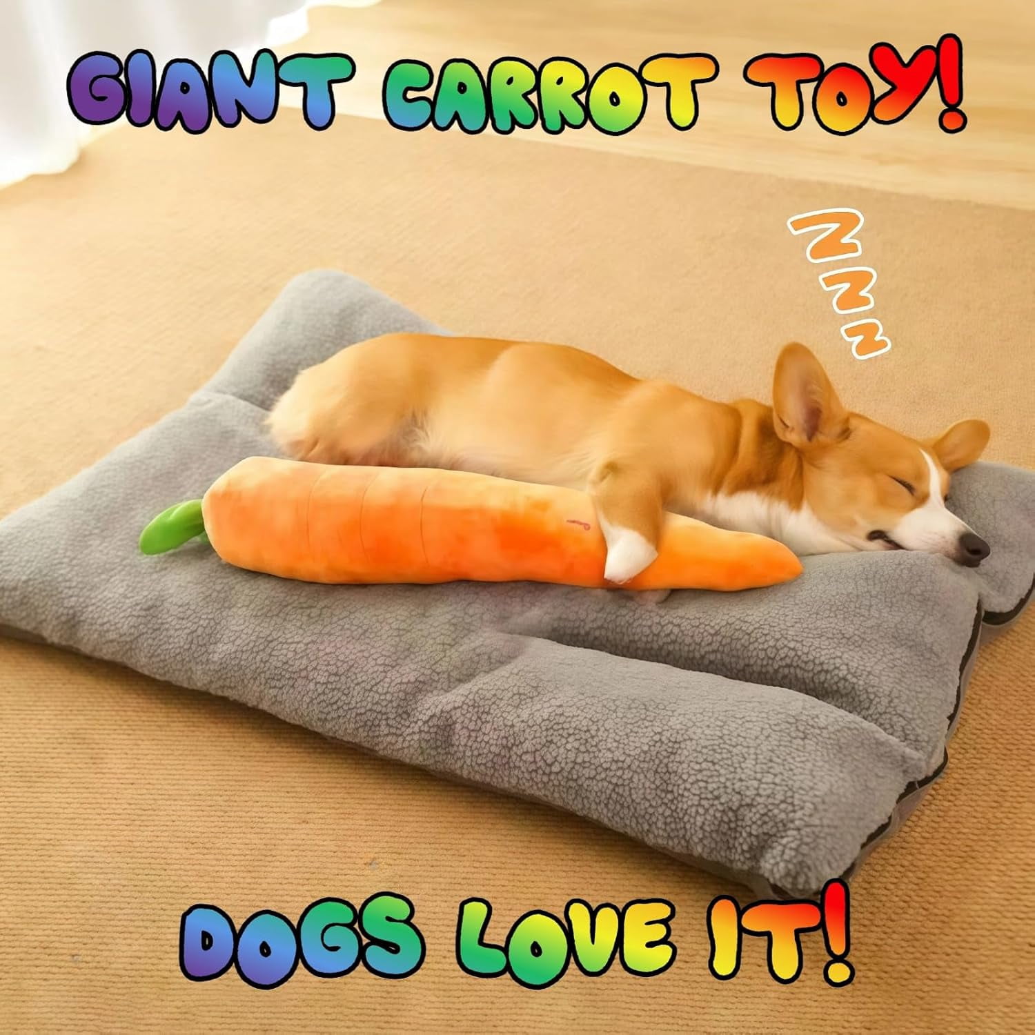 Giant Carrot Dog Toy 29.5 Inch, Plush Dog Toy with Squeaker & Crinkle, Soft Durable Puppy Teething Chew Toy, Interactive Anti-Boredom Dog Toys for Small Medium Dogs (2pcs)