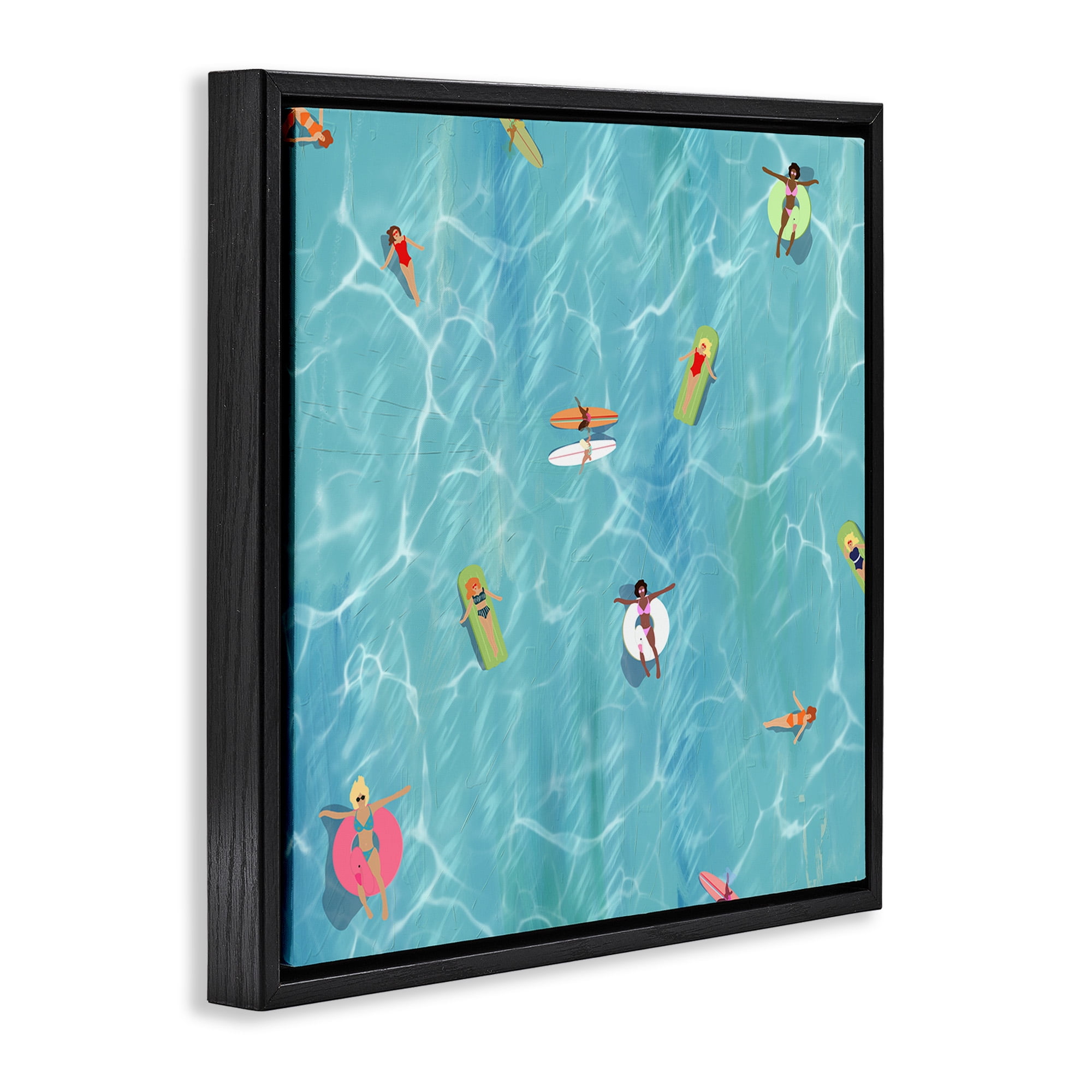 Stupell Industries Swimming Aerial Summer View Nature Painting Black Floater Framed Canvas Art Print Wall Art, 25 x 25