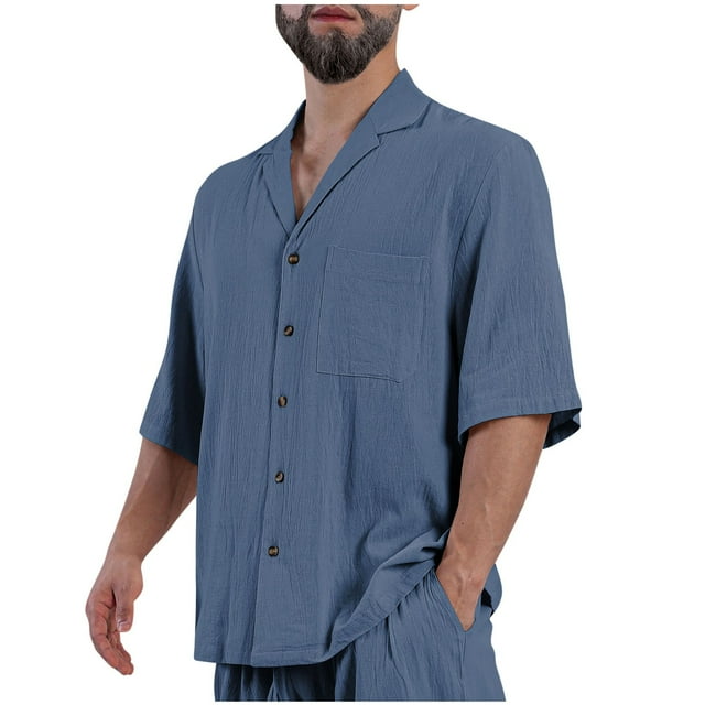 pstuiky camisetas para hombre, Blusa informal de manga corta con cuello vuelto y color liso para hombre ropa de hombre xxl