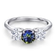 thumbnail image 3 of Gem Stone King 925 Sterling Silver Blue Mystic Topaz and White Zirconia Engagement Ring for Women | 2.50 Cttw | Round 6MM | Gemstone November Birthstone | Size 7, 3 of 6