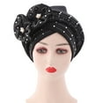 thumbnail image 1 of UDIYO Solid Color Pre-Tied Cross Wrap Turban Beanie Flower Decor Rhinestone Headscarf Cap Hair Accessories, 1 of 8