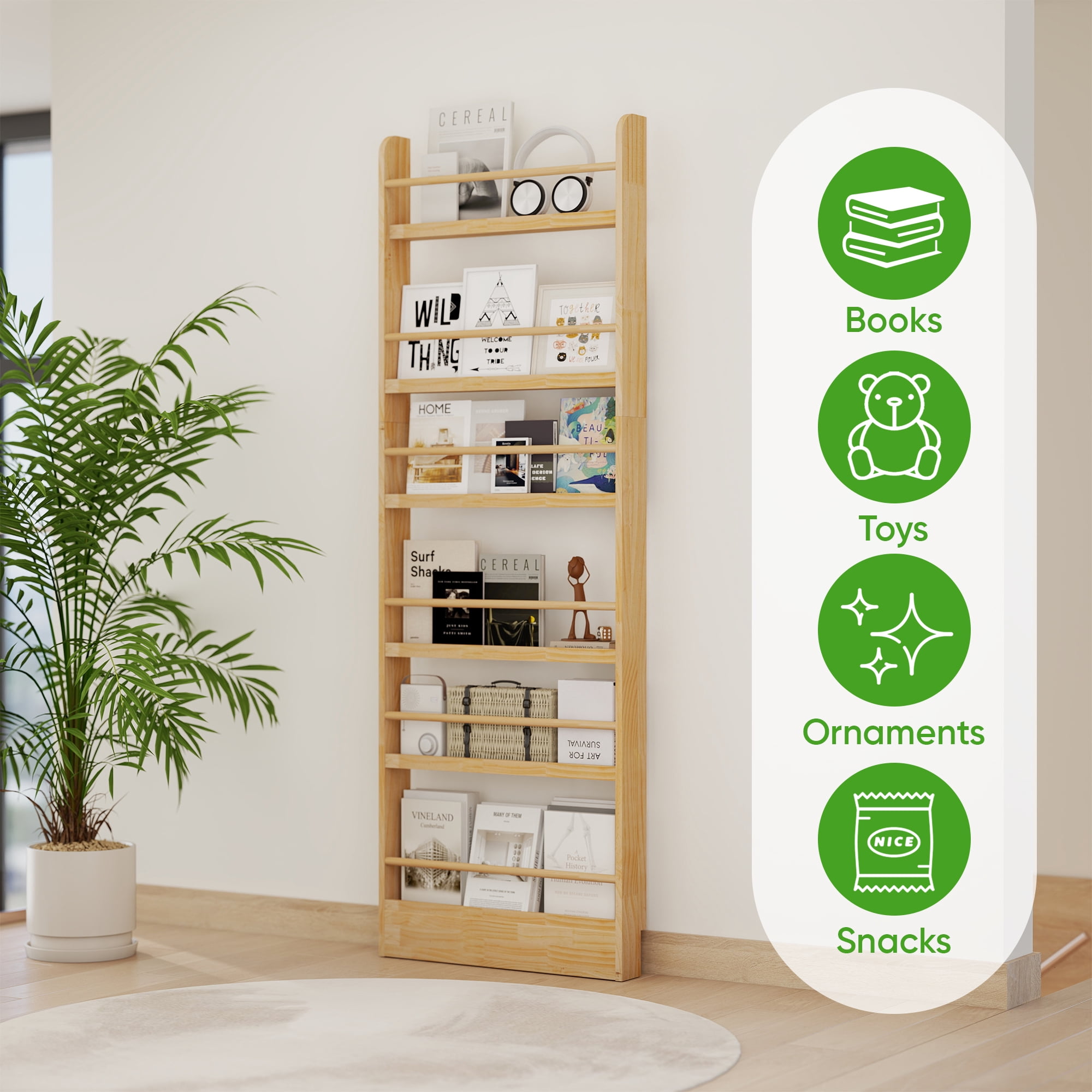 VGBYUJ 6 Tier Behind The Door Bookshelf, 70" Behind The Door Storage Organizer, Space-Saving Wall Mount Narrow Book Shelf, Solid Wood