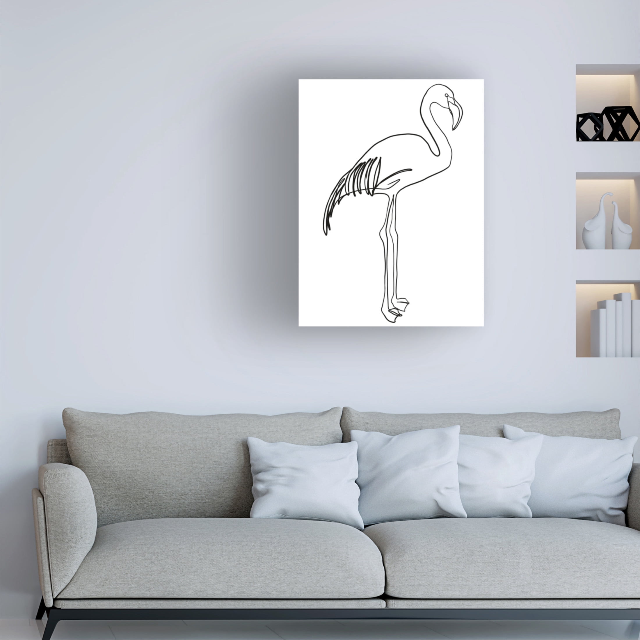 Canvas Wall Art - Cora Niele 'Flamingo Line Drawing' Wall Art for Living Room, Bedroom, or Office Décor by Trademark Fine Art - 14 x 19 Inches