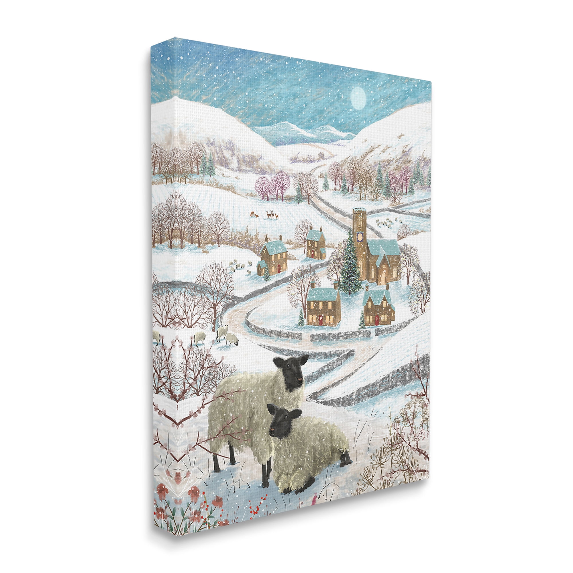 Stupell Industries Sheep on Wintery Hill Animals & Insects Painting Gallery Wrapped Canvas Art Print Wall Art, 36 x 48