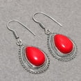 thumbnail image 2 of Italian Red Coral Pear Shape Gemstone Earrings Handmade Jewelry 1.7" MXE 5494, 2 of 2