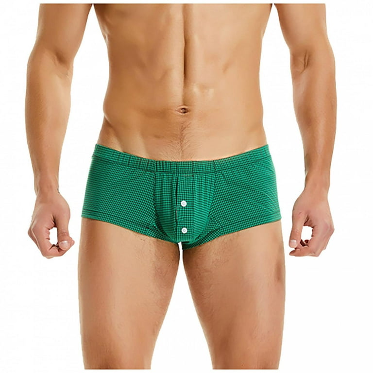 qucoqpe Men's Underwear Boxer Briefs Casual Button Support Plaid Print Underwear  Breathable Low Waist Cotton Underwear Medium Mens Underwear 