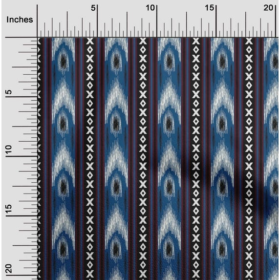 oneOone Viscose Chiffon Fabric Stripe & Geometric Ikat Printed Fabric 1 Yard 42 Inch Wide