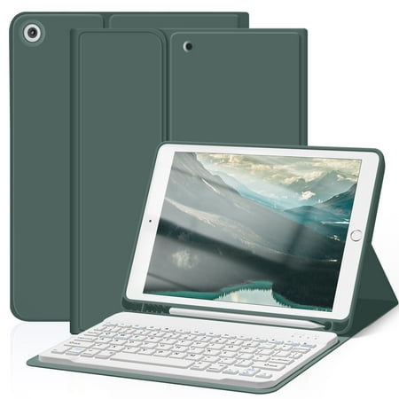 KenKe Keyboard Case for iPad 9th Generation 2021/8th Gen 2020/7th Gen 2019 10.2 Inch, Detachable Wireless Bluetooth Keyboard, Stand Folio Keyboard Cover with Pencil Holder, Auto Sleep/Wake, Dark Green