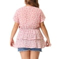 thumbnail image 3 of Blusa floral casual de capas de manga corta con escote en V para mujeres de tallas grandes Agnes Orinda, verano 2026, 3X, rosa, 3 of 6