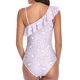 thumbnail image 4 of Trajes de baño de un hombro con volantes para mujer, traje de baño elástico transpirable con estampado de leopardo elegante para fiesta en la playa, rosa L, 4 of 5