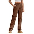 thumbnail image 2 of LEBONYARD Womens Pants Plus Size Clerance Elastic Waist,Fashion Women's Spring/Summer Pocket Button Mid Waist Tight Pants Brown L, 2 of 7