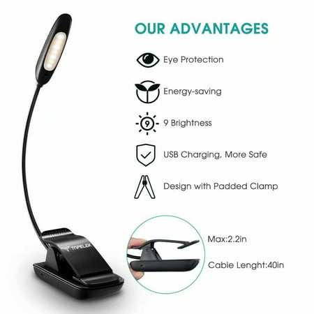 Reading Light, 7 LED Book Light with 9-Level Warm/Cool White Brightness, USB Rechargeable, Eye Care Lamp with Power Indicator, Perfect for Bookworms,