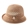 thumbnail image 2 of AWASD Cute Straw Hats for Women - Elegant Pearl Floral Sun Hat, Packable Outdoor Vacation Summer Fisherman Cap, UPF50+ Wide Brim Breathable Beach Sun Hat Under $5 Brown, 2 of 4