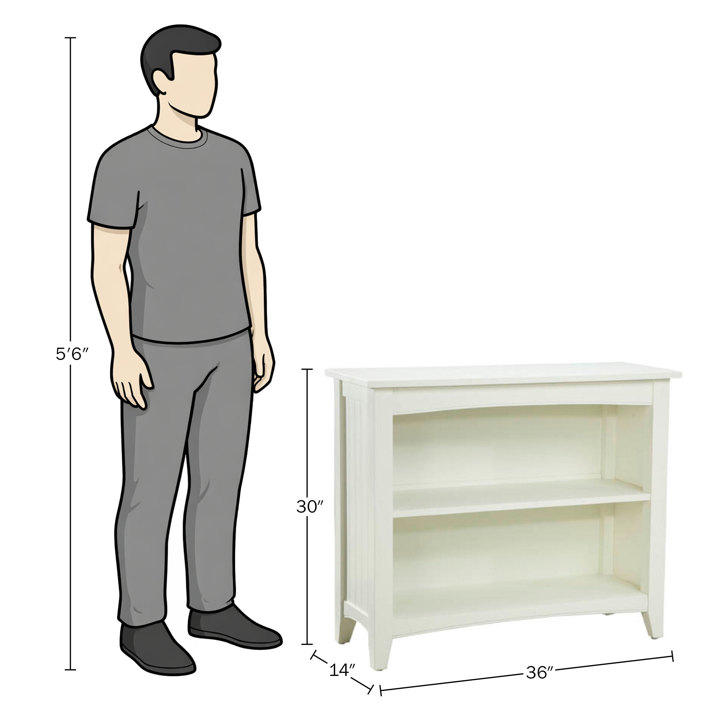 Alaterre Furniture Shaker Cottage Bookcase, Office Storage Organizer with Two Fixed Shelves, Ideal for Home or Office, Ivory