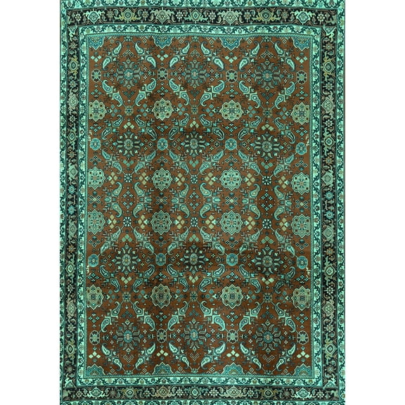 Ahgly Company Indoor Rectangle Persian Turquoise Blue Traditional Area Rugs, 5' x 7'