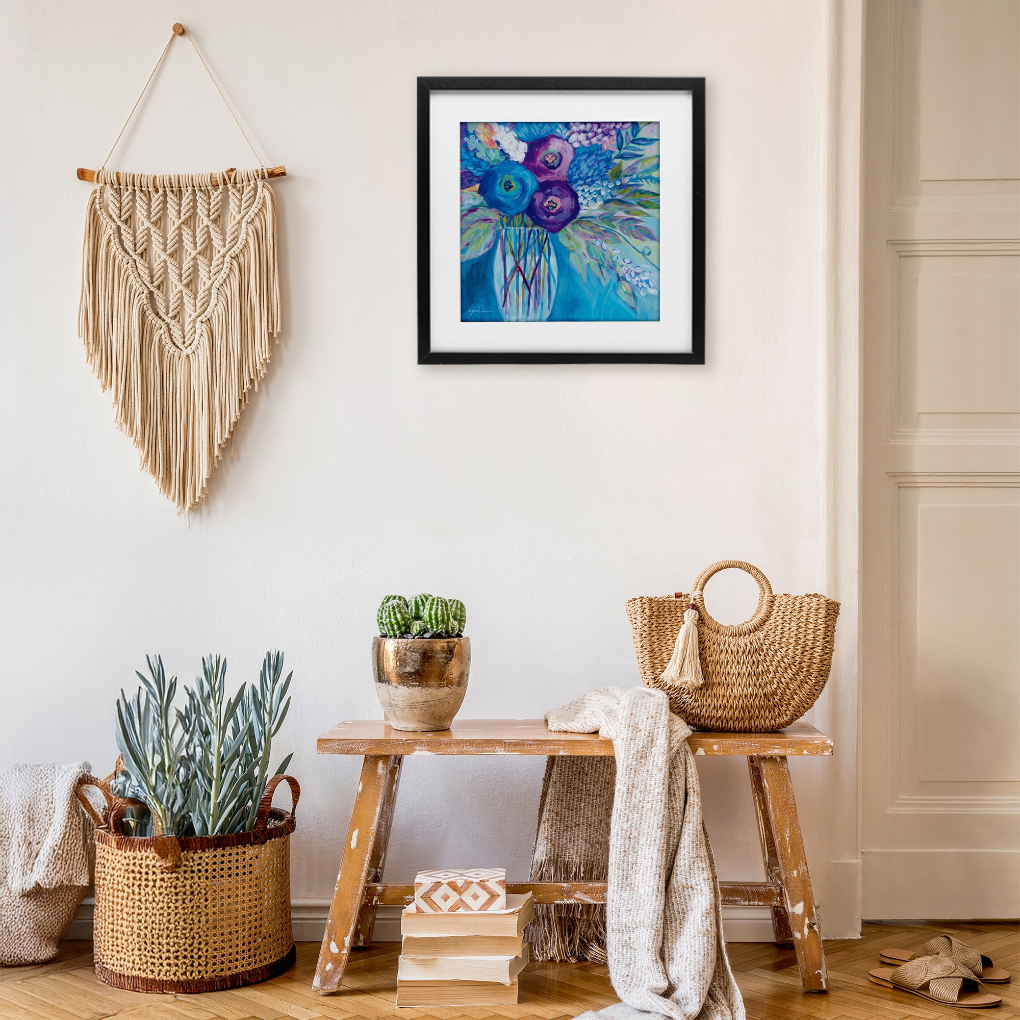 Stupell Industries True Blue Flower Bouquet Black Framed Print Under Glass, design by Lynn Ericson Fine Art
