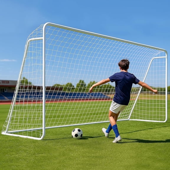 SLSY 12x6/16x7 ft Portable Soccer Goal for Backyard, Foldable Steel Frame with 6 Cones & Practice Net for Youth/Adult Training