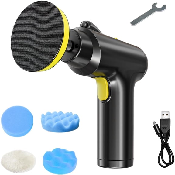 Professional Car Polisher, 3-Speed 1600RPM, LED Display with Flashlight, 4 Polishing Pads