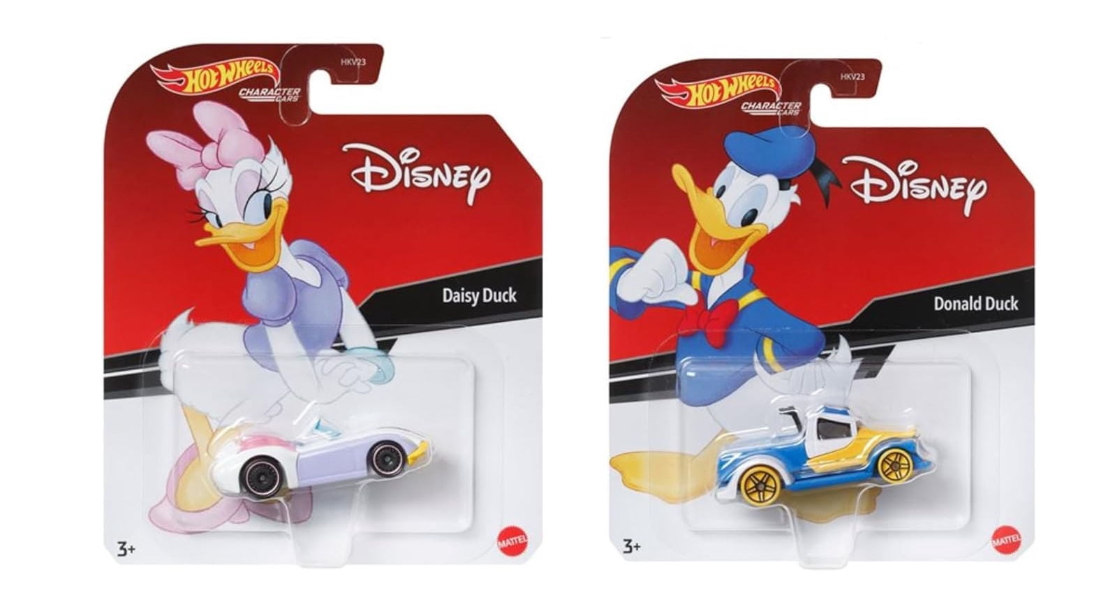 Hot Wheels Disney Donald & Daisy Duck Character Cars, 2-Pack Collectible Die-Cast Vehicles